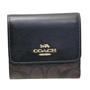 COACH蔻馳 經典C紋 三折錢包CE930IMAA8 棕色&黑色 1個
