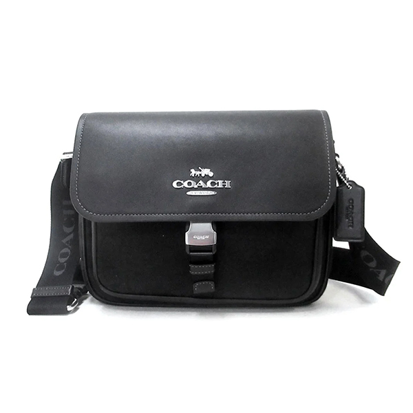 COACH蔻馳 PACE系列 皮革 × 帆布 男士單肩包郵差包COACH CT818SBKBK 黑色 1個