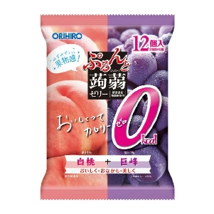 ORIHIRO 日本直送原裝進口低熱量消除飢餓感伴手禮 蒟蒻零卡果凍【白桃&巨峰葡萄口味】 12個