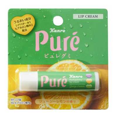驚安殿堂 Pure 日本進口香甜滋潤保濕玻尿酸淡化唇紋防乾裂伴手禮禮品 潤唇膏【檸檬香】 3.4g