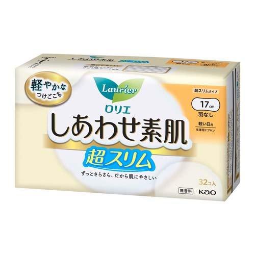KAO花王 Laurier樂而雅 素肌 日本進口直郵低刺激棉柔親膚女性護理 超薄少量日用衛生巾【無護翼】 32片裝