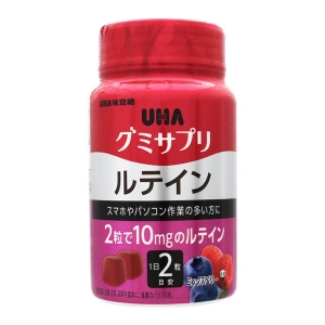 UHA味覺糖 日本直郵進口緩解眼睛疲勞調節眼壓提高視力銳度  葉黃素營養軟糖【混合漿果味】 30日份(60粒)