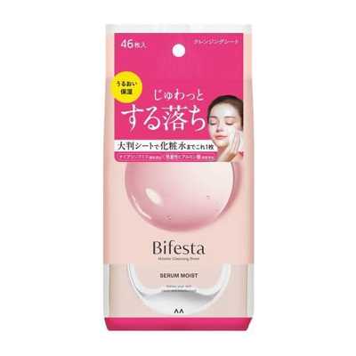 Mandom漫丹 Bifesta繽若詩 日本進口直郵漫丹清潔滋養去角質彩妝底妝粉色 卸妝濕巾【保濕型】 46片裝