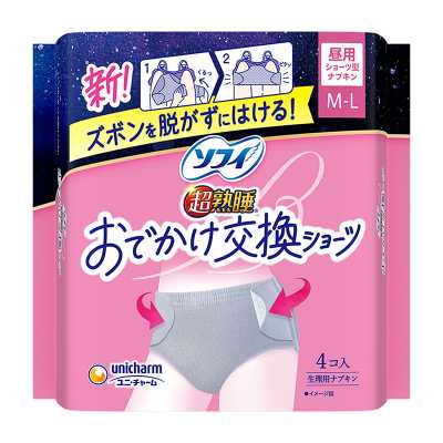 Unicharm尤妮佳Sofy蘇菲 魔術貼調節 超熟睡經期安心褲 M-L 4條