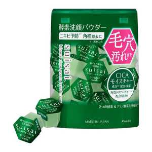 Kanebo佳麗寶 Suisai系列 日本直郵進口CICA洗淨毛孔髒污黑頭角栓滋潤不緊繃洗卸 綠色酵素洗顏粉 0.4g×32顆