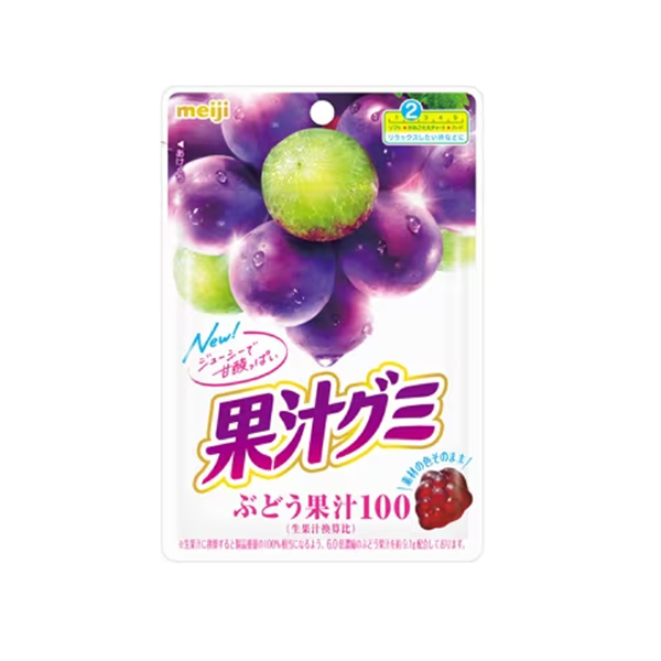Meiji明治 日本進口直郵彈力嚼勁果汁感清爽芳醇膠原蛋白零食伴手禮 果汁QQ軟糖【葡萄味】 54g