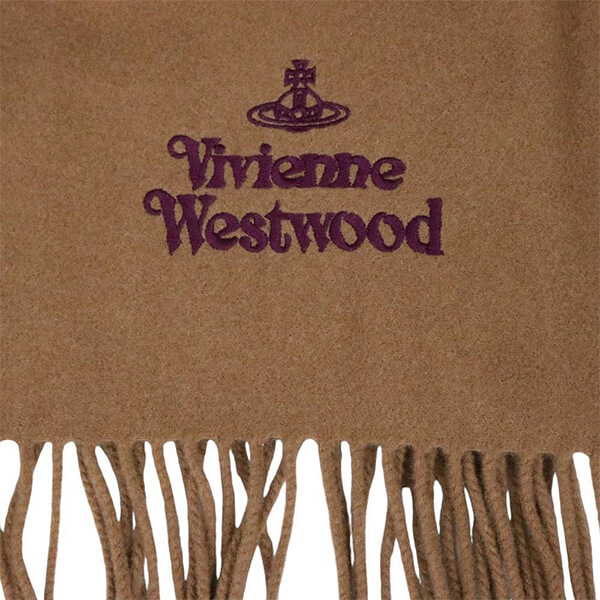 1号仓-Vivienne Westwood西太后经典土星刺绣流苏款羊毛围巾棕色-DONKI
