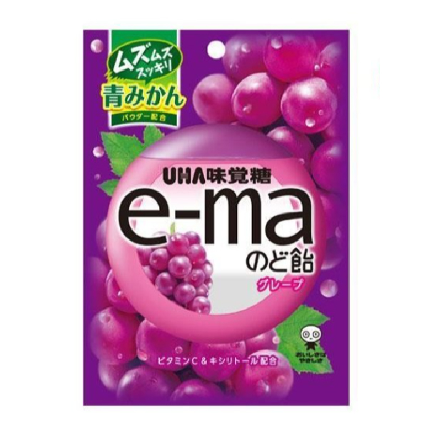 UHA味覺糖 e-ma 日本直郵進口清爽舒喉口氣清新維他命C 喉糖【葡萄口味】 50g