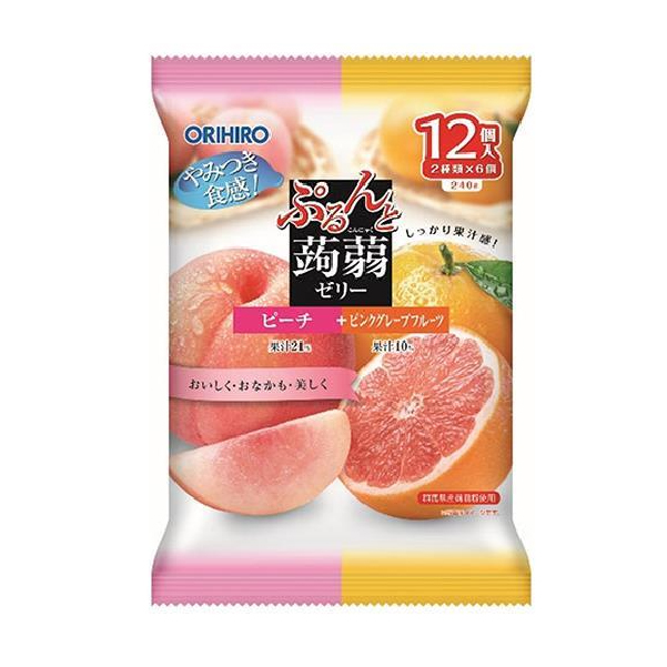 ORIHIRO Purunto Konjac Jelly Peach + Pink Grapefruit 12pcs-DONKI