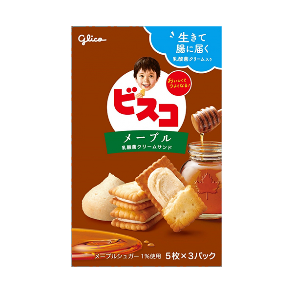 2号仓-Glico固力果 BISCO 日本进口格力高夹心饼干上班休闲零食 儿童乳酸菌夹心饼干【枫糖味】 15枚装 保质期至：2025-07-01