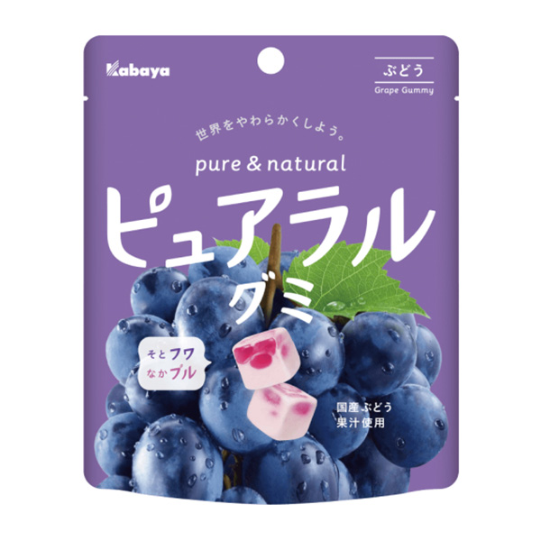 Kabaya卡巴 Pureral 日本直郵進口外層柔軟內層彈性伴手禮 水果軟糖【葡萄味】 58g