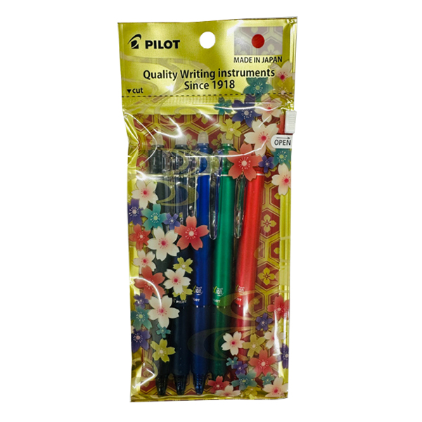 PILOT百樂 可擦按壓圓珠筆 0.5mm 和風櫻花包裝 5色裝