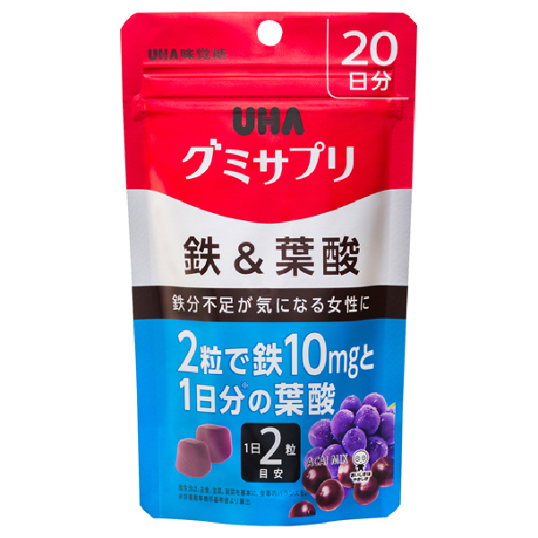 UHA味覚糖 グミサプリ 鉄＆葉酸 20日分（40粒）-驚安の殿堂