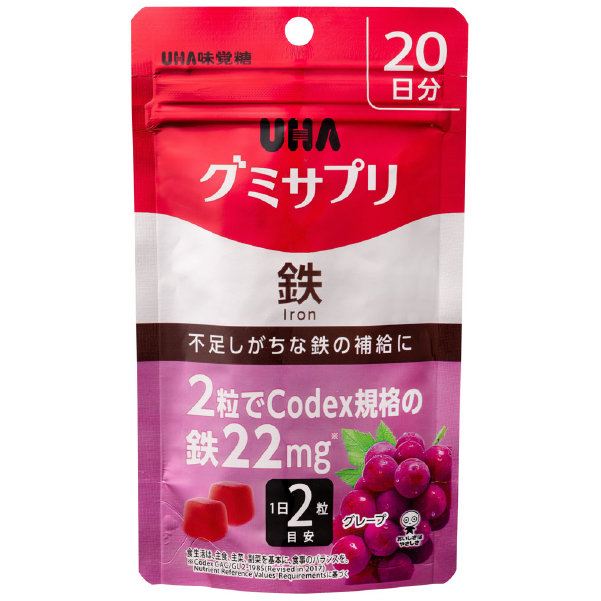 UHA味覺糖 日本直郵進口補充鐵質鐵元素膠原蛋白營養素  補鐵營養軟糖【葡萄味】 20日份(40粒)