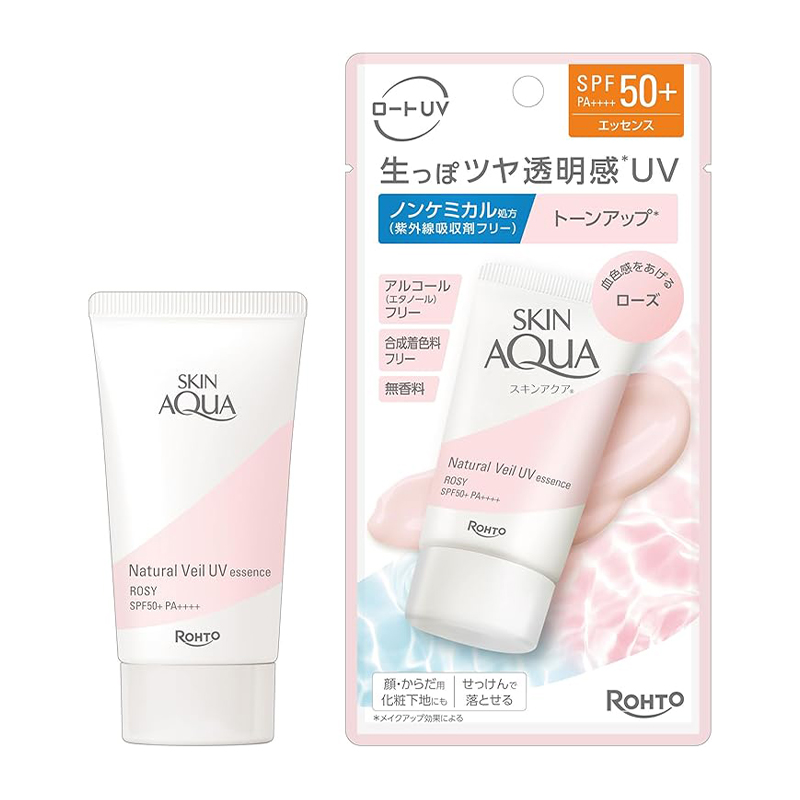 ROHTO樂敦制藥SKIN AQUA 自然透明感精華護膚防曬霜SPF50+／PA++++ 玫瑰