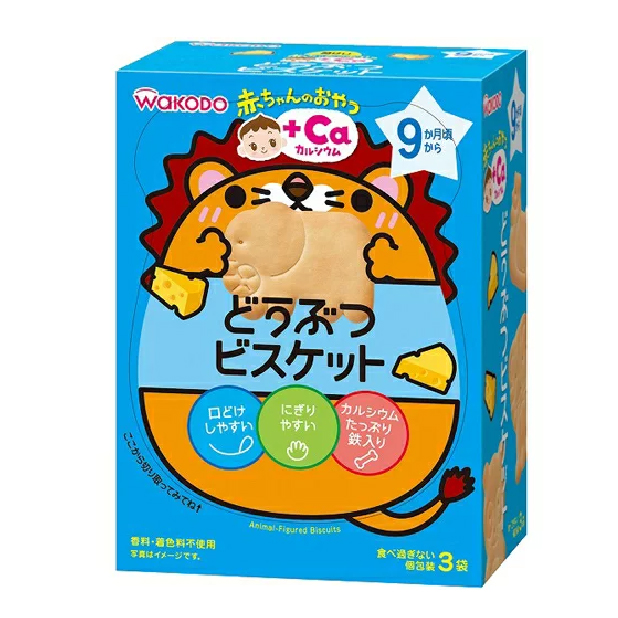 2号仓-WAKODO和光堂日本进口儿童零食高钙宝宝磨牙饼干动物造型【 9个月开始可食用】11.5g *3包