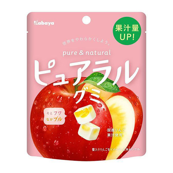 Kabaya卡巴 Pureral 日本直郵進口外層柔軟內層彈性伴手禮 水果軟糖【蘋果味】 58g