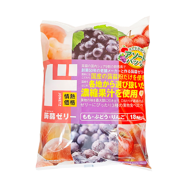 情熱價格 日本進口直郵果汁低卡膳食纖維飽足感零食伴手禮 蒟蒻果凍【葡萄&蜜桃&蘋果】 18個入（保質期限到9月19日截止）