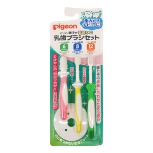 Pigeon貝親 日本進口直郵預防蛀牙乳齒三階段訓練刷牙清潔不傷害牙釉質牙齦寶寶 乳齒牙刷組 1組