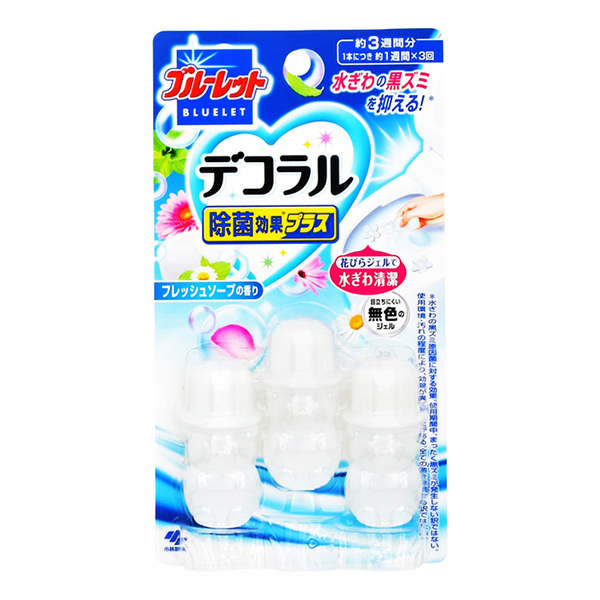 小林制藥 Bluelet 除臭神器去異味防臭劑廁所清潔劑 馬桶開花清潔凝膠【除菌除漬-清爽皂香】 3個